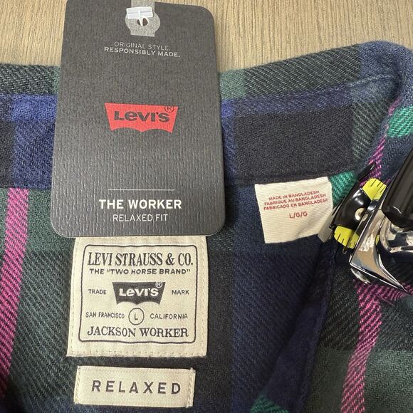 NWT Levis Jackson Worker Flannel Overshirt Men's Large Cotton Multicolor Plaid - Picture 8 of 11
